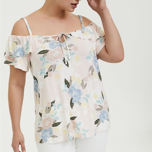 torrid Tops - Torrid Super Soft Knits Cold Shoulder Floral Blouse
